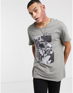 Свободная удлиненная футболка с фотопринтом и необработанным швом на горловине Asos design
