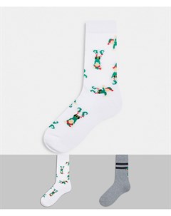 Набор из 2 пар спортивных носков с дизайном счастливого эльфа Asos design