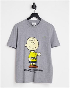 Серая футболка с надписью Charlie Brown x Peanuts Lacoste