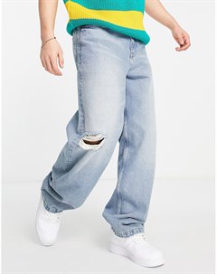 Свободные джинсы светло голубого выбеленного цвета с рваной отделкой Asos design