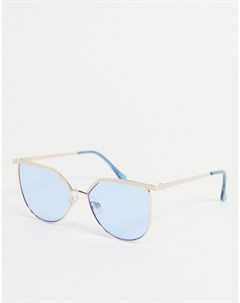 Классические солнцезащитные очки с синими линзами в серебристой оправе Madein.