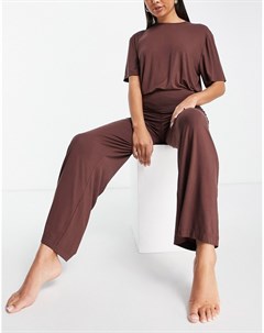 Коричневые пижамные брюки из тонкого модала с широким поясом и широкими штанинами Выбирай и Комбинир Asos design