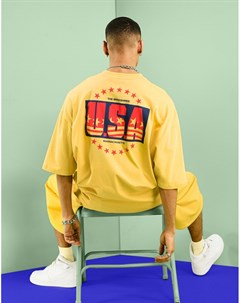 Желтая oversized футболка с надписью USA на спине Asos design