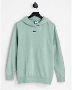 Зеленый флисовый oversized худи с эффектом кислотной стирки Nike