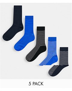 Набор из 5 пар носков темно синего цвета в синюю полоску Jack & jones