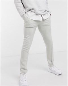 Серые строгие брюки облегающего кроя в тонкую полоску из ткани с добавлением шерсти Asos design