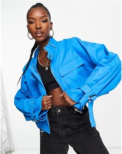 Укороченная oversized куртка в утилитарном стиле голубого цвета от комплекта The couture club