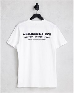 Белая футболка с принтом логотипа и названиями городов на спине Abercrombie & fitch