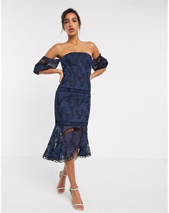 Платье бандо миди с вышивкой Asos design