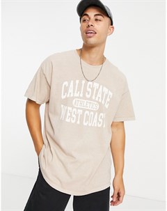 Светло бежевая окрашенная футболка с принтом Cali New look