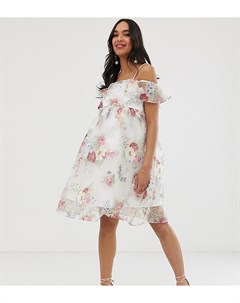 Платье кремового цвета с цветочным принтом и оборкой Chi chi london maternity