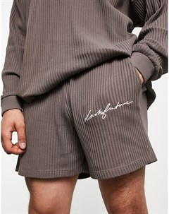 Темно серые шорты свободного кроя из плотного трикотажа в рубчик с вышивкой логотипа от комплекта AS Asos design