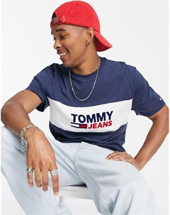 Темно синяя футболка в стиле колор блок с логотипом Tommy jeans