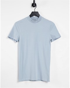 Голубая обтягивающая футболка с высоким воротом Asos design
