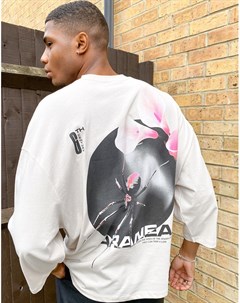 Бежевая футболка в стиле oversized с принтом в виде паука и цветка на спине Asos design