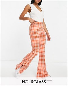 Трикотажные брюки клеш с разрезами и принтом в оранжевую клетку Hourglass Asos design