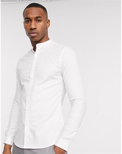 Белая поплиновая рубашка с воротником на пуговице New look