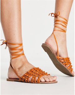 Оранжевые сандалии на плоской подошве с завязками на щиколотке Truffle collection