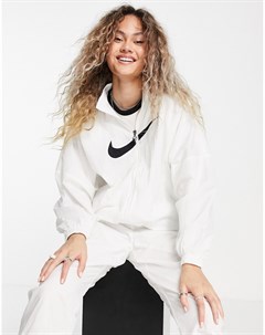 Белая куртка на молнии с большим логотипом галочкой Essential Nike