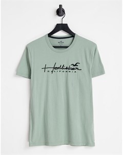 Зеленая футболка с логотипом на груди Hollister