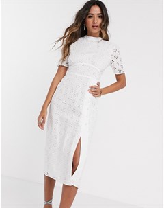 Белое чайное платье миди с вышивкой ришелье Asos design