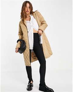 Стеганое пальто бежевого цвета из переработанного материала Femme Selected