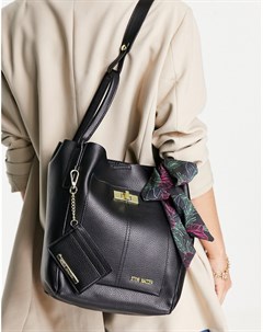 Черная сумка портфель с отделением для карт съемной сумочкой через плечо и декоративным шарфом Steve madden