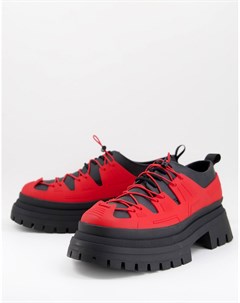 Черные туфли из искусственной кожи на массивной подошве со шнуровкой и красной вставкой Asos design
