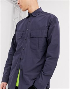 Темно синяя рубашка навыпуск с карманами Asos design