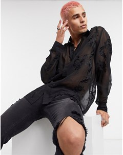 Черная полупрозрачная рубашка с цветочной вышивкой Asos design
