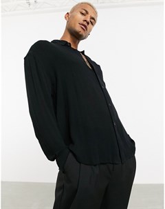 Черная oversize рубашка из жатой вискозы в стиле 90 х Asos design