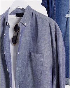 Свободная темно синяя льняная рубашка с воротником на пуговицах Asos design