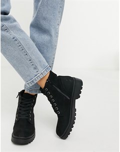 Черные ботинки из искусственной замши на шнуровке и плоской подошве New look