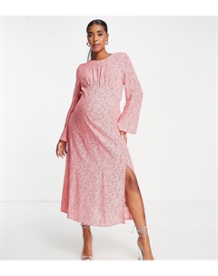 Чайное платье розового цвета с принтом волнистых черточек и расклешенными рукавами Maternity Nobody's child