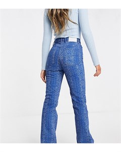 Расклешенные джинсы голубого цвета со змеиным принтом x008 Collusion