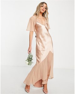 Светло розовое платье из разных материалов с рукавами кимоно Bridesmaid Topshop