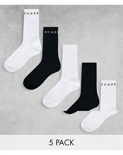 Набор из 5 пар теннисных носков черного и белого цвета с логотипом Jack & jones