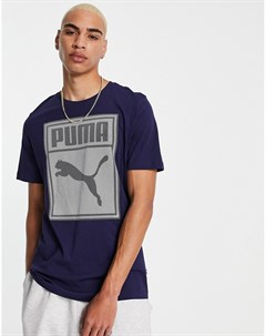 Темно синяя футболка с принтом Puma