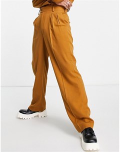 Коричневые брюки из саржи с очень широкими штанинами Asos design