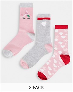 Набор из 3 пар носков с единорогом розового и серого цветов Threadbare