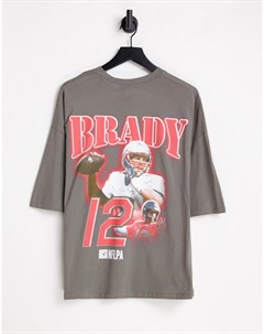 Темно серая oversized футболка с принтом Тома Брэди из NFL Asos design