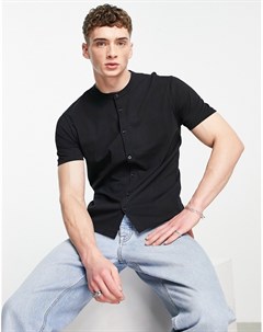 Облегающая трикотажная рубашка черного цвета с воротником на пуговицах Asos design