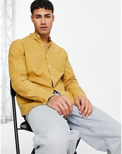Светло желтая оксфордская рубашка из органического хлопка с длинными рукавами New look