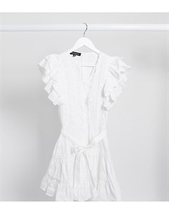 Белое платье мини с оборками на рукавах и кружевом Parisian tall