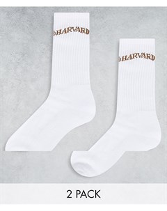 Набор из 2 пар белых носков с символикой Гарвардского университета Jack & jones
