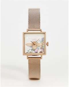 Часы с квадратным циферблатом цвета розового золота Olivia burton