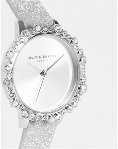 Блестящие серебристые часы с круглыми камушками на корпусе Olivia burton