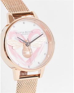 Часы цвета розового золота с сетчатым ремешком Lucky Bee Olivia burton