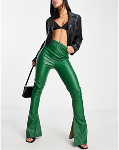 Зеленые брюки из искусственной кожи с разрезами сбоку от комплекта Rebellious fashion