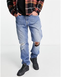 Голубые выбеленные джинсы свободного прямого кроя с акцентной рваной отделкой Ethan Tommy jeans